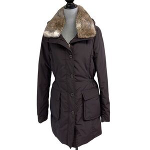 Tommy Hilfiger Dark Brown Puffer Coat with Faux Fur Collar